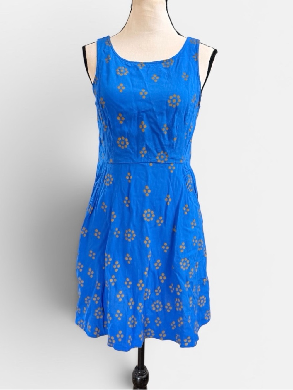 Free People bright blue gold stamp floral print dress